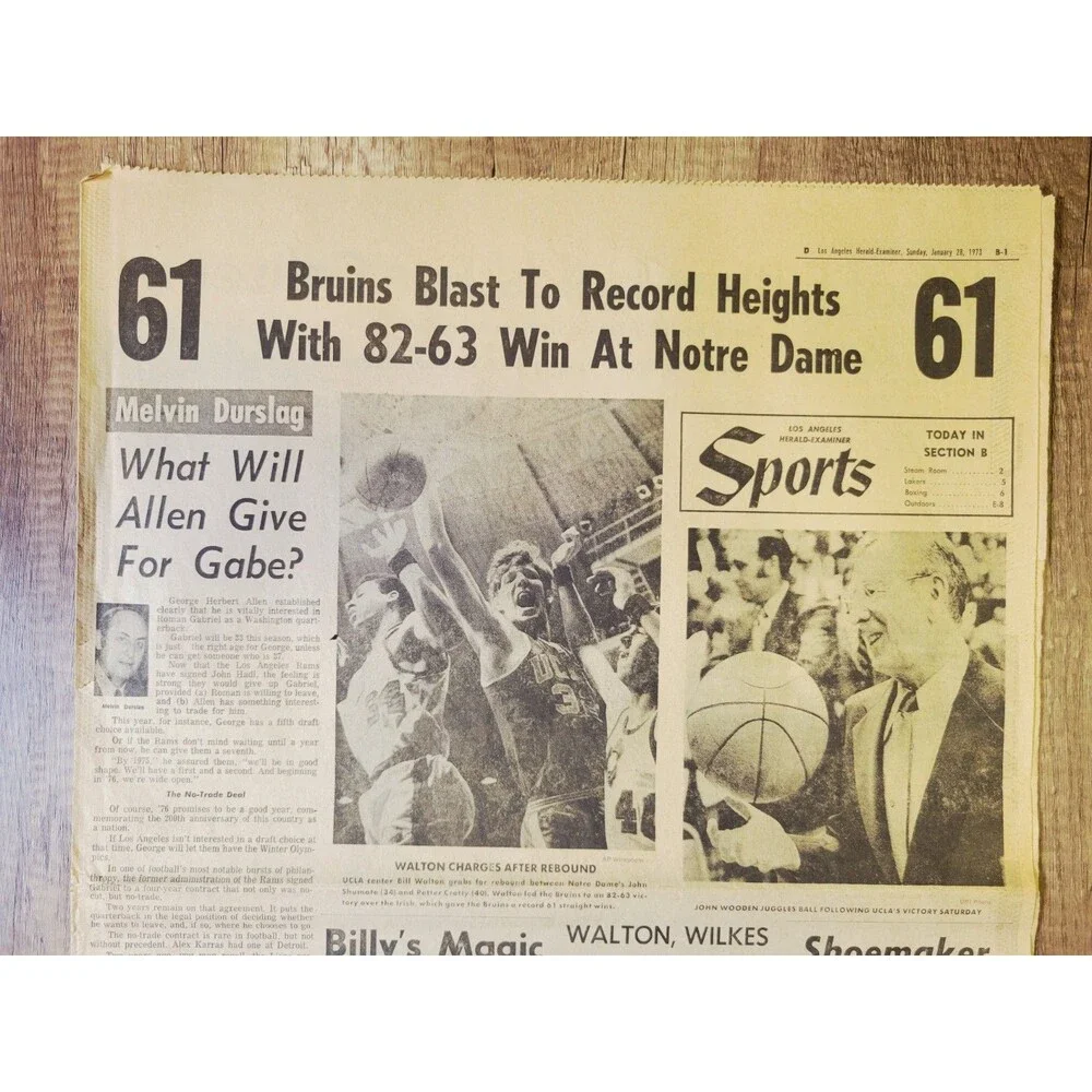 1973 Jan 28: LA Herald Bill Walton UCLA Win 61 Straight Games College Basketball